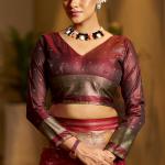 Stylish Maroon Pure Zari Weaving Banarasi Silk Saree With Surreptitious Blouse Piece