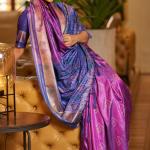 Excellent Purple Pure Zari Weaving Banarasi Silk Saree With Sempiternal Blouse Piece
