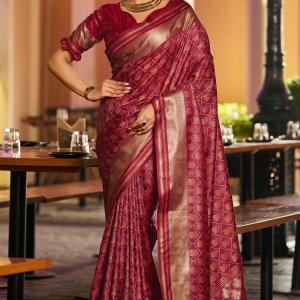 Majestic Maroon Pure Zari Weaving Banarasi Silk Saree With Grandiose Blouse Piece