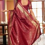 Majestic Maroon Pure Zari Weaving Banarasi Silk Saree With Grandiose Blouse Piece