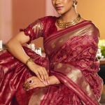 Majestic Maroon Pure Zari Weaving Banarasi Silk Saree With Grandiose Blouse Piece