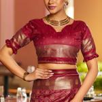 Majestic Maroon Pure Zari Weaving Banarasi Silk Saree With Grandiose Blouse Piece