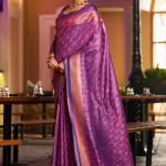 Surpassing Purple Pure Zari Weaving Banarasi Silk Saree With Sensational Blouse Piece