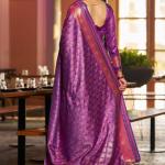 Surpassing Purple Pure Zari Weaving Banarasi Silk Saree With Sensational Blouse Piece