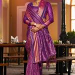 Surpassing Purple Pure Zari Weaving Banarasi Silk Saree With Sensational Blouse Piece