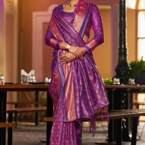Surpassing Purple Pure Zari Weaving Banarasi Silk Saree With Sensational Blouse Piece