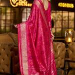 Ephemeral Dark Pink Pure Zari Weaving Banarasi Silk Saree With Outstanding Blouse Piece