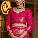Ephemeral Dark Pink Pure Zari Weaving Banarasi Silk Saree With Outstanding Blouse Piece