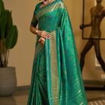 Rhapsodic Green Pure Zari Weaving Banarasi Silk Saree With Ethereal Blouse Piece