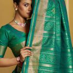Rhapsodic Green Pure Zari Weaving Banarasi Silk Saree With Ethereal Blouse Piece