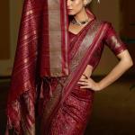 Gleaming Maroon Pure Zari Weaving Banarasi Silk Saree With Moiety Blouse Piece