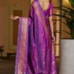 Woebegone Purple Pure Zari Weaving Banarasi Silk Saree With Ephemeral Blouse Piece