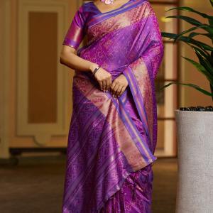Woebegone Purple Pure Zari Weaving Banarasi Silk Saree With Ephemeral Blouse Piece