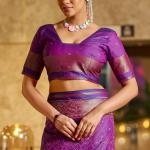 Woebegone Purple Pure Zari Weaving Banarasi Silk Saree With Ephemeral Blouse Piece