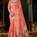 Extraordinary Peach Cotton Silk Saree With Glittering Blouse Piece