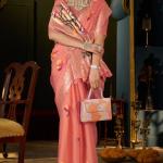 Extraordinary Peach Cotton Silk Saree With Glittering Blouse Piece