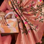 Extraordinary Peach Cotton Silk Saree With Glittering Blouse Piece