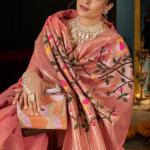 Extraordinary Peach Cotton Silk Saree With Glittering Blouse Piece