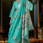 Elision Turquoise Cotton Silk Saree With Nemesis Blouse Piece