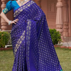 Lassitude Royal Blue Pure Zari Weaving Banarasi Silk Saree With Incomparable Blouse Piece
