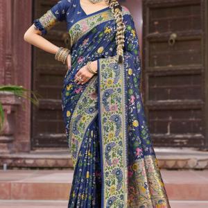 Ratatouille Navy Blue Paithani Silk Saree With Lagniappe Blouse Piece