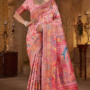 Vestigial Pink Pashmina Saree With Hypnotic Blouse Piece