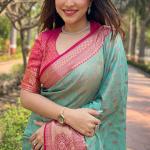 Sonorous Firozi Soft Banarasi Tissue Silk Saree With Brood Blouse Piece