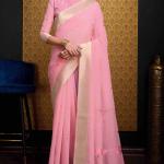 Nectarous Pink Cotton Silk Saree With Ethereal Blouse Piece
