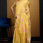 Elegant Yellow Cotton Silk Saree With Mesmeric Blouse Piece