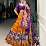 Ethnic Yellow & Purple Lehenga Choli with Tassels & Patola Print