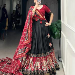 Ethnic Black Maroon Lehenga Choli with Tassels & Patola Print
