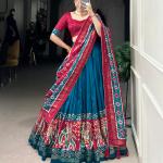 Ethnic Firoji & Pink Lehenga Choli with Tassels & Patola Print
