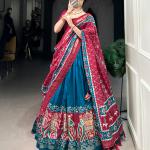 Ethnic Firoji & Pink Lehenga Choli with Tassels & Patola Print