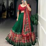 Ethnic Green & Red Lehenga Choli with Tassels & Patola Print