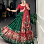 Ethnic Green & Red Lehenga Choli with Tassels & Patola Print