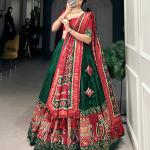 Ethnic Green & Red Lehenga Choli with Tassels & Patola Print