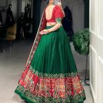 Ethnic Green & Red Lehenga Choli with Tassels & Patola Print