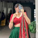Ethnic Green & Red Lehenga Choli with Tassels & Patola Print