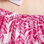 Girls Pink Ribbed Sleeveless Crop Top & Tropical Leaf Print Pants Set