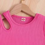 Girls Pink Ribbed Sleeveless Crop Top & Tropical Leaf Print Pants Set