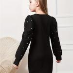 Girls Black Pearl Embellished Puff Sleeve Bodycon Dress