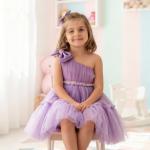 Girls Lavender One-Shoulder Party Dress with Bow & Pearl Waist Belt