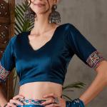 Sumptuous Rama Ajrakh Printed Semi Modal Silk Saree With Staggering Blouse Piece