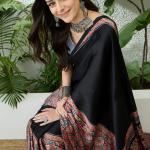 Seraphic Black Ajrakh Printed Semi Modal Silk Saree With Flattering Blouse Piece