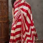 Pretty Red Ajrakh Printed Semi Modal Silk Saree With Impressive Blouse Piece