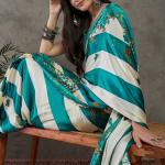 Scintillating Rama Ajrakh Printed Semi Modal Silk Saree With Smashing Blouse Piece