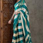 Scintillating Rama Ajrakh Printed Semi Modal Silk Saree With Smashing Blouse Piece