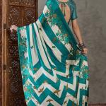 Scintillating Rama Ajrakh Printed Semi Modal Silk Saree With Smashing Blouse Piece