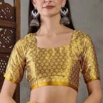 Super extravagant Mustard Ajrakh Printed Semi Modal Silk Saree With Demesne Blouse Piece