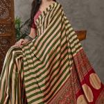 Surreptitious Green Ajrakh Printed Semi Modal Silk Saree With Pleasant Blouse Piece